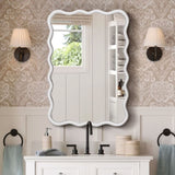 Solid Wood Wavy Rectangle Mirror-Natural-Wood 40" x 28" Modern Mirror Wall Decor for Bathroom, W1445P246641