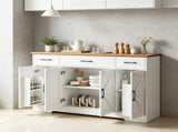 White 47" Farmhouse Buffet Cabinet, Soft-Close Hinges, 3 Drawers, Adjustable Shelves, Spice Racks 56073585