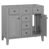 ZNTS 36" Bathroom Vanity without Sink, Cabinet Base Only, Two Cabinets and Five Drawers, Solid Wood WF299664AAE