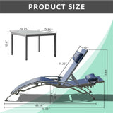 Pool Lounge Chairs Set of 3, Adjustable Aluminum Outdoor Chaise Lounge Chairs with Metal Side Table, W1859109831