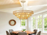 64.97" Tiered Glass Chandelier, 6-Light B12 Socket Pendant Light, Gold Metal Frame, Adjustable W6558P574496
