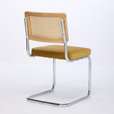 Mid Century Modern Dining Chairs Set of 2, Velvet Accent Chairs with Natural Cane Back & Stainless W1143P168323