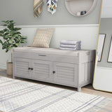 Storage Bench with 3 Shutter-shaped Doors, Shoe Bench with Removable Cushion and Hidden Storage 71735742