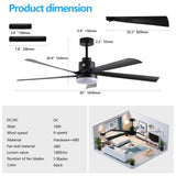 ZNTS 65 Inch Black Ceiling Fan with Light, 5-Blade Dimmable LED Ceiling Fan with Remote Control, Modern W1340P243907