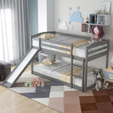 ZNTS Twin over Twin Bunk Bed with Convertible Slide and Ladder , Gray 65436427