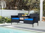 Outdoor Patio Loveseat Black Wicker 2-Seat Patio Conversation Set with Cushions & 68611685