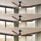 ZNTS 60 Inch Ceiling Fan With Lights 3 Solid Wood Fan Blade Noiseless Reversible Motor Remote Control KBS-6003