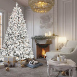 5FT Flocked Christmas Tree with 300 UL Lights and 27 Natural Pine Cones Snowy PVC Tips, 600 Tips, T3637P339740