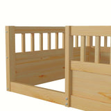 ZNTS Twin Floor Bed Frame with Fence, Wood Kids Floor Beds Frame for Bedroom Playroom,Natural W2593P164749