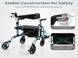 2-in-1 Rollator Walker & Wheelchair 6-Level Adjustable Handles, 1-Hand Folding, Storage 50220611