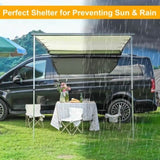 ZNTS 6.6ft x 8.2ft, Rooftop Pullout Ripstop UPF50+ Side Awning, Reinforced Hinges & Poles for 61711410