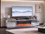 Silver Fireplace TV Stand, 177.8*35*60.5cm, Particle Board with Mirror Paper Veneer, Double Door, 20709982