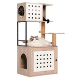 Cat Tree with Litter Box Enclosure, All-in-one Cat Tower for Indoor Cats with Large Hammock, Bed, W1687P304379