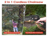 2-in-1 Cordless Pole Saw, Brushless Mini Chainsaw Cordless with Pole, 2 Pack 21500mAh Batteries 70458939