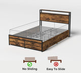 Full Size Bed Frame with 8 Storage Drawers, LED Headboard with Charging Station, Metal Platform Bed W2129P269874