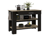 Kitchen Island 37" H, Two Open Storage Shelves, One Drawer, Four Legs,Towel Hanger, Black / Light B097132959
