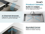 Stainless Steel Kitchen Sink, 30x22 Single Bowl, Overmount Handmade Sink in Brushed, with Cutting 53384040