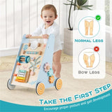 8-in-1 Blue Wooden Baby Walker - Acrylic Mirror Xylophone Shape Sorters, Engages 98458381