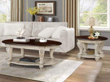 42'' oval wood coffee table for Living Room, 2-Tier Solid Wood Cocktail Table with Open Storage W1202P164014