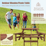 ZNTS 6-Person Outdoor Circular Wooden Picnic Table with 3 Built-in Benches for Patio Backyard Garden, 12154175