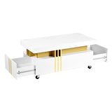 ON-TREND Contemporary Coffee Table with Faux Marble Top, Rectangle Cocktail Table with Caster WF305961AAK