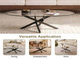 Oval Coffee Table with Tempered Glass Top and Black Metal Legs, Modern Side Table and 40327571