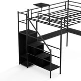 Full Metal Loft Bed with L-shaped Desk, LED Lights, Charging Cradle, LED Loft Bed Frame, Full 88987362