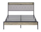 Bed frame with charging station Queen size,Grey, 87.8'' L x 61.8'' W x 39.2'' H. W1162123746