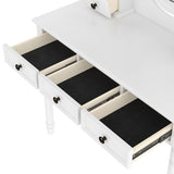 Vanity Desk with Adjustable Angle Mirror, Vintage Vanity Makeup Table and Cushioned Stool Set with N733P305139K