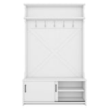 Hall Tree with Storage Bench, Entryway Bench with Drawer and 5 Hooks, Coat Rack with Display Shelf 64739294