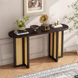 TREXM Farmhouse Rattan Console Entryway, Narrow Console with Storage, Hallway N715P245743P