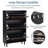 ON-TREND Minimalist Slim Tipping Bucket Shoe Cabinet with Hanging Hooks, Slits Design Panels WF308729AAB
