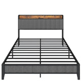 Full Size Bed Frame with Charging Station, Upholstered Headboard, Metal Platform, Grey W1960131344