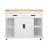 K&K 47 inch Kitchen Island with Extendable Dining Table, Rubber Wood Veneer Kitchen Table with N707P215327W