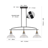45" Industrial 3-Light Pendant Chandelier with Clear Glass Shades, Black Metal Frame, Adjustable W1340P253586