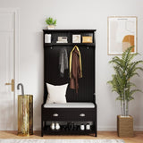 3-in-1 Hallway Hall Tree with 2 Storage Drawer and 4 Coat Rack, Wooden Entryway Shoe Rack Bench with W2557P195396