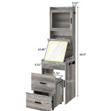 Small Vanity Desk with Mirror and LED Lights, Makeup Table with Charging Station and Storage Shelves 01088516