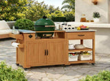 55.4" Outdoor Solid Wood Kitchen Cart, Stainless Top Grill Cart, Kitchen Island with Spice N717P507999A