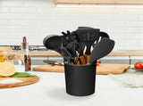 11Pcs Silicone Cooking Utensil Set Heat Resist Wooden Handle Silicone Spatula Ladle Spaghetti Server 04943174