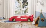 ZNTS Wooden Race Car Bed,Car-Shaped Platform Twin Bed with Wheels For Teens,Red & Yellow WF310553AAJ