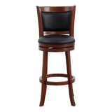Comfortable Swivel Pub Height Chair 1pc Dark Cherry Finish Faux Leather Upholstery Solid Wood B011P238916