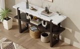 TREXM Retro Elegant Console Table with Marble-Effect Top and Versatile Storage Solutions for N715P196906B