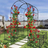 ZNTS Metal Garden Arch with two plant stands 79.5'' Wide x 86.6'' High Climbing Plants Support Rose Arch W158681135