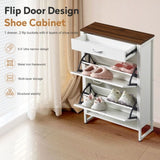 Slim Shoe Cabinet with 2 Flip Drawers &1 Drawer, Narrow Wall Hidden Shoe Cabinet, Freestanding Shoe W2948P245235