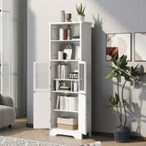 White Tall Storage Cabinet with Shelves and Doors for Bathroom, Kitchen and Living Room, MDF Board WF295070AAK