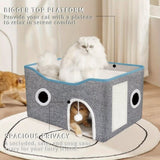 Extra-Wide Cat House for Indoor Cats - Large Cat Cave for Pet Cat House with Fluffy Ball Hanging and 01381845