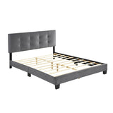 ZNTS 1pc Queen Platform Bed Dark Gray Velvet Upholstered Adjustable Height Headboard Button Tufted Solid B011P203579