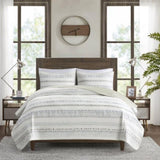 3 Piece Printed Microfiber Seersucker Quilt Set Taupe/Blue Full/Queen B03597654