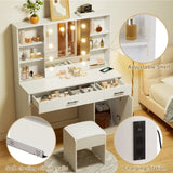 ZNTS Vanity Desk with Lighted Mirror,Large Vanity Table with Storage Shelf and Drawers, Bedroom Dressing T3210P289398