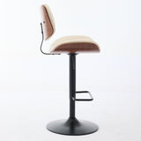 Walnut Bentwood Bar Stools Mid Century Modern Adjustable Counter Height Black Leather Upholstered W1143P173515